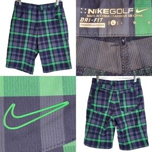 Nike Golf Shorts Boys Large Green Blue Plaid Dri Fit Tour Performance  11”
